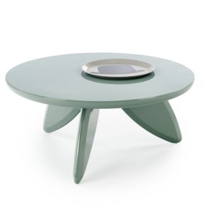 Stolik kawowy okrągły niebieski połysk 80 cm Soraya