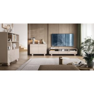 Komoda dwudrzwiowa z szufladami Albion, zaokrąglona, nóżki kulki, kaszmirowa