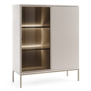 Witryna Sento z frezowanym frontem i oświetleniem LED, kaszmirowa