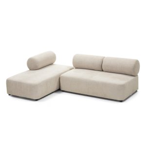 Narożnik modułowy Moso 255 cm, beżowy, lewostronny, zaokrąglony