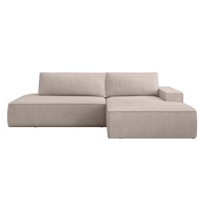 Narożnik rozkładany Fiord O z pojemnikiem, prawostronny, beżowoszary, sztruks