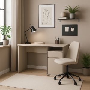 Biurko z szufladami, drzwiami kaszmir mat 120 cm Mono