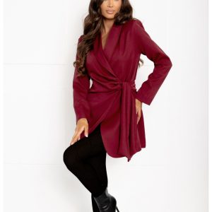 Przekładana marynarka z wiązaniem ETIEN - bordowa