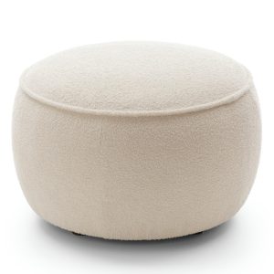 Puf tapicerowany Bella, jasnobeżowy, obłe kształty, boucle