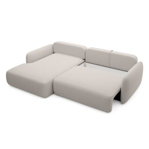 Narożnik rozkładany Botse beżowoszary z pojemnikiem, obłe kształty, lewy