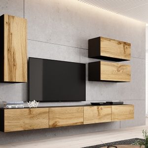 Witryna wisząca czarna / dąb wotan mat 35 x 90 cm Vidago