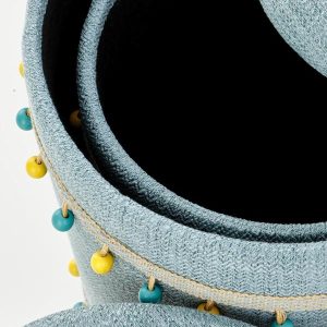 Zestaw 2 puf okrągłych ze schowkiem tapicerowanych niebieskich Grado