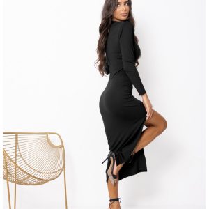 Sukienka maxi z wiskozy z rozporkiem VELUNA - czarna