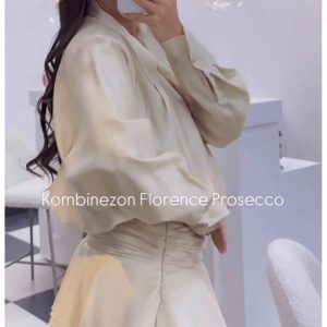 Rozkloszowany kombinezon z tencelu FLORENCE - beżowy