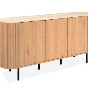 Komoda owalna z drzwiami dąb / trawertyn mat 160 cm Fabia