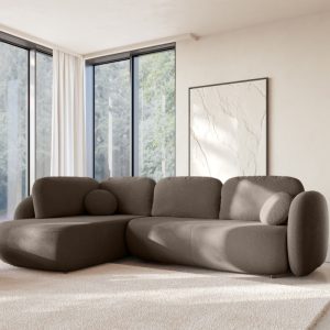 Narożnik rozkładany Olio ll z pojemnikiem, lewostronny, brązowy, obłe kształty