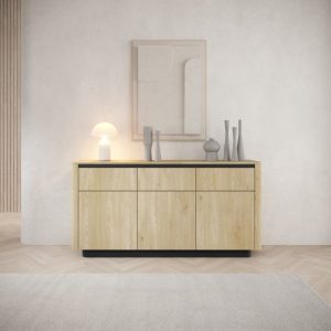 Komoda trzydrzwiowa z szufladami Torro dąb cremona/czarny, zaokrąglona