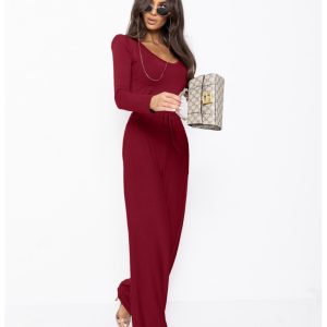 Komplet z wiskozy bluzka i szerokie spodnie AGRA - bordowy