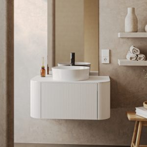 Zestaw szafka z blatem i umywalką Du Calme 80 cm, ryflowany, zaokrąglony, biały