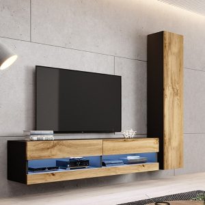 Witryna wisząca czarna / dąb wotan mat 40 x 180 cm Vidago