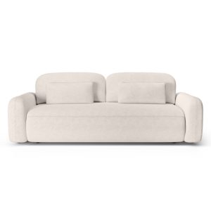Sofa z funkcją spania i pojemnikiem Hoschi, kremowa, boucle, obłe kształty