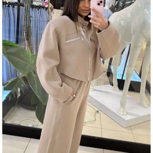 Komplet krótka kurtka + spodnie MONTI - mocha mousse