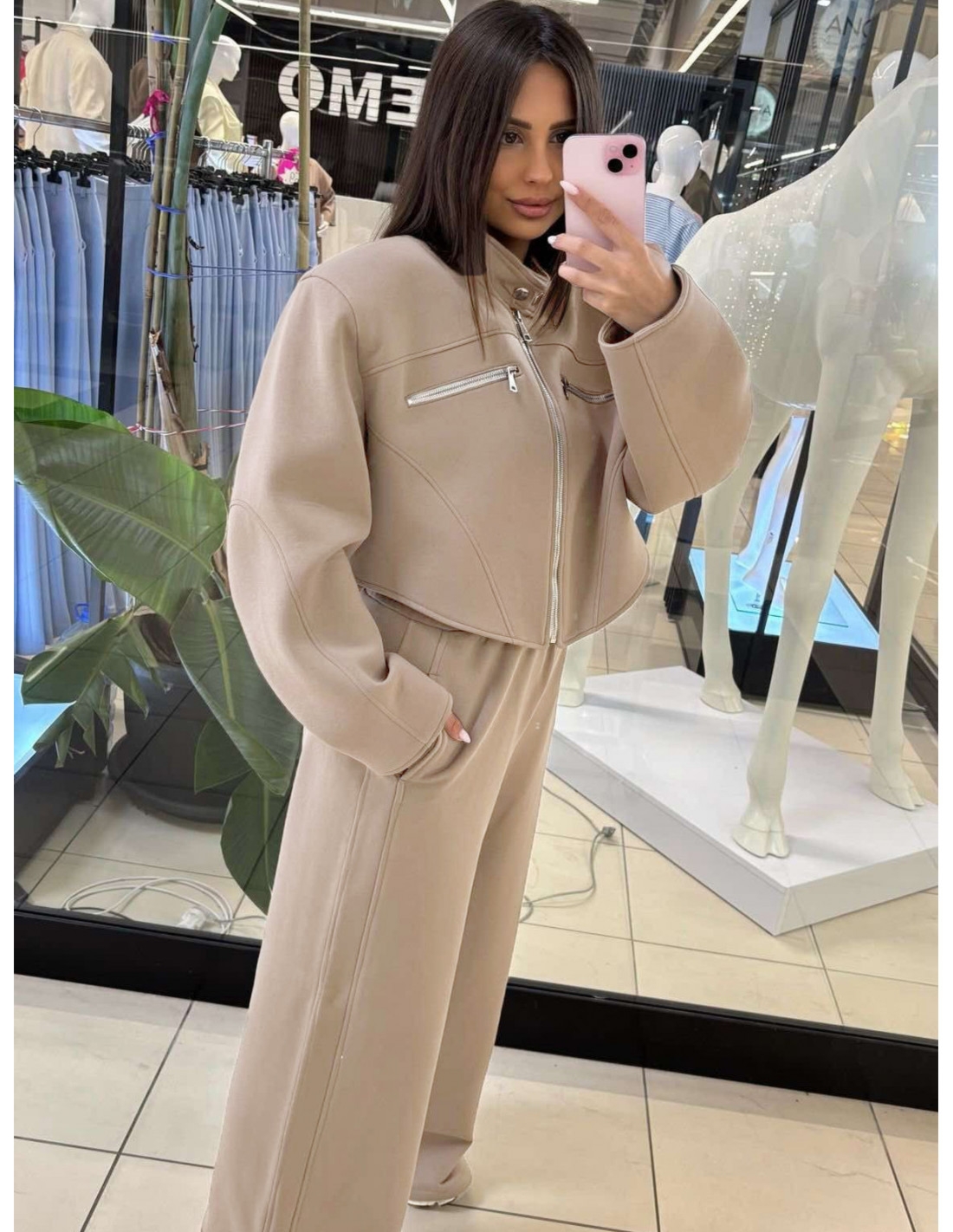 Komplet krótka kurtka + spodnie MONTI - mocha mousse