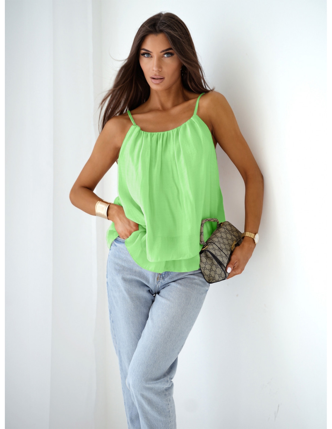 Bluzka z lyocellu na ramiączkach ROSILLA - limonkowa