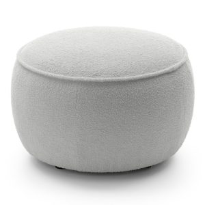 Puf tapicerowany Bella, jasnoszary, obłe kształty, boucle