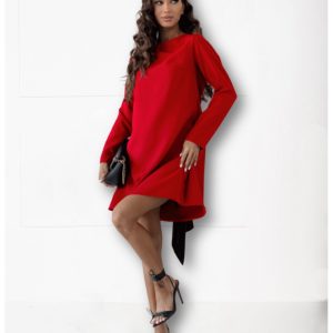 Sukienka trapezowa z kokardą z tyłu ONDINE - czerwona