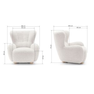 Fotel Ciro biały/buk, boucle, obłe kształty