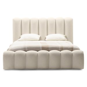 Łóżko tapicerowane Amore 160x200 cm ze stelażem i pojemnikiem, beżowe, boucle