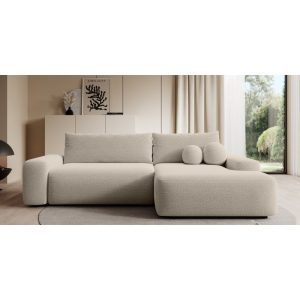 Narożnik rozkładany Loop z pojemnikiem jasnobeżowy, prawostronny, boucle