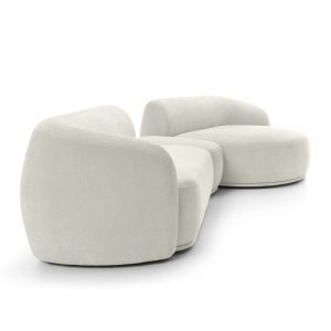 Narożnik modułowy z pufem Nobo, obłe kształty, kremowy, prawostronny