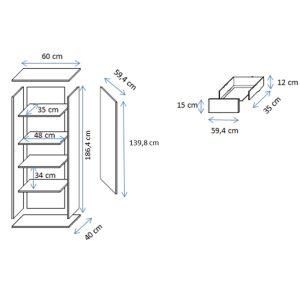 Witryna jednodrzwiowa z szufladami kaszmir mat 60 x 192 cm Simple
