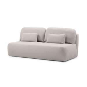 Sofa z funkcją spania i pojemnikiem Liva, szarobeżowa, boucle, obłe kształty