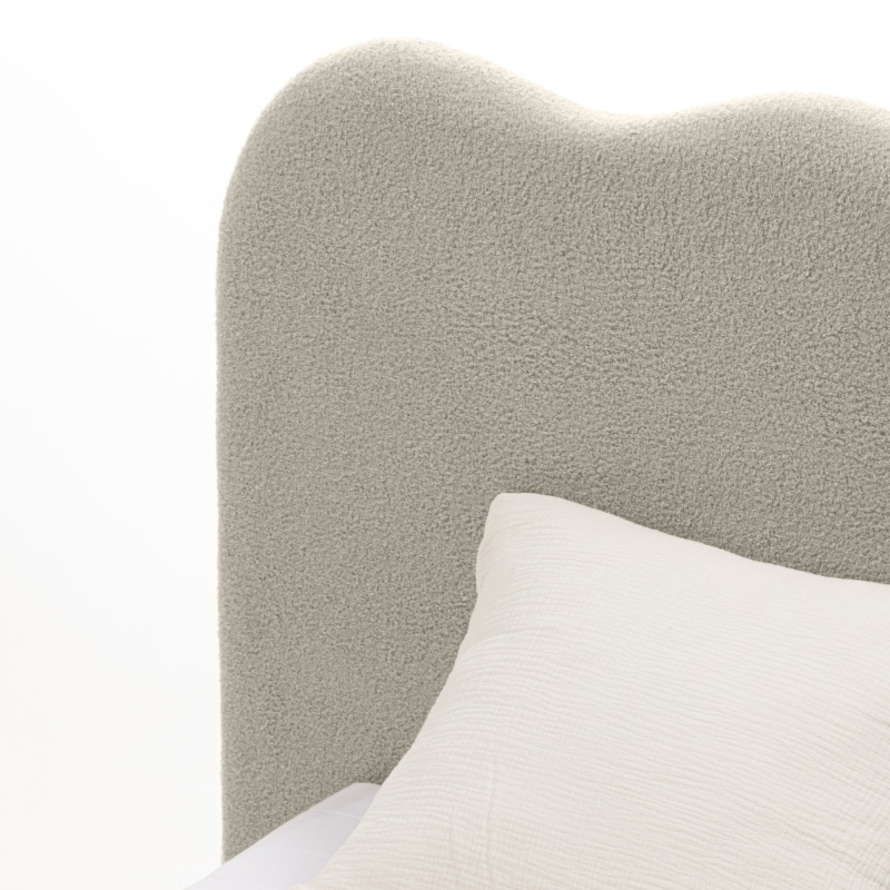 Łóżko tapicerowane 160x200 cm Tulla, ze stelażem i pojemnikiem, beżowe, boucle, falowane