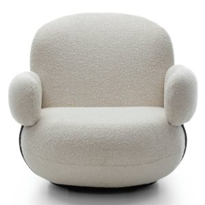 Fotel obrotowy Bowi kremowy, obłe kształty