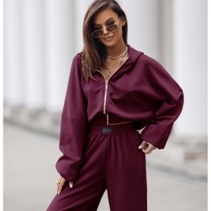 Stylowy komplet dresowy z tencelu MIKKA - bordowy