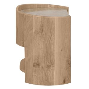 Szafka nocna Furlo, zaokrąglona, dąb naturalny, trawertyn, złoty uchwyt