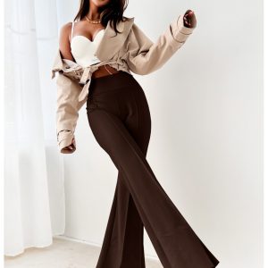 Dopasowane spodnie dzwony modelujące MERRY - czekoladowe