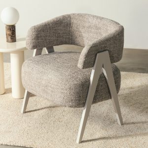 Fotel tapicerowany Mizu szarobeżowy, kaszmir, zaokrąglony