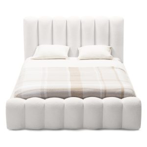 Łóżko tapicerowane Amore 160x200 cm ze stelażem i pojemnikiem, białe, boucle