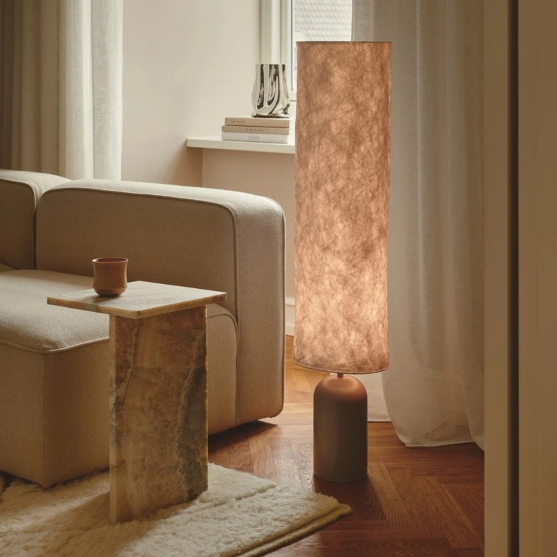 Lampa podłogowa Talli, metalowa z abażurem, brązowa