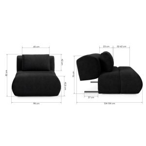 Fotel tapicerowany Dot, czarny, obłe kształty