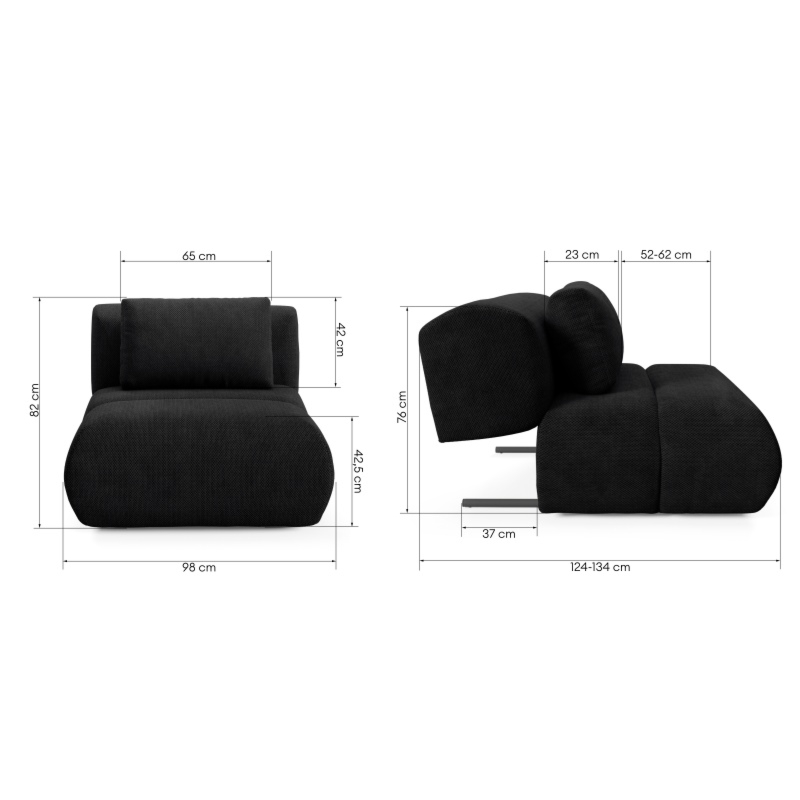 Fotel tapicerowany Dot, czarny, obłe kształty