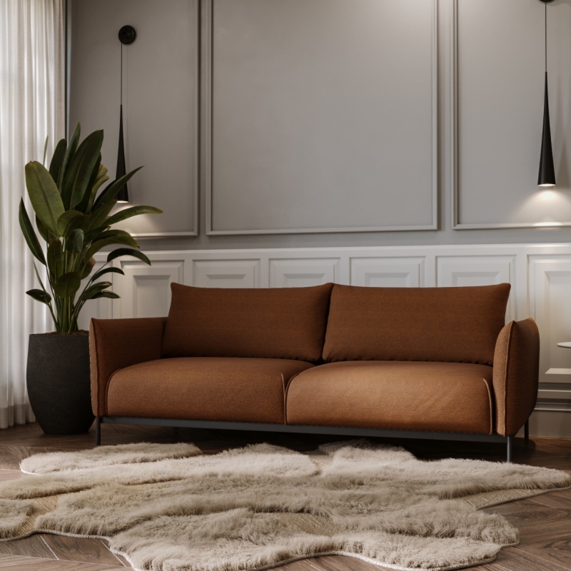 Sofa rozkładana Bueno, miedziana/czarne nóżki