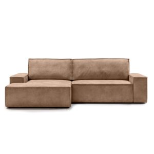 Narożnik rozkładany Fiord z pojemnikiem, jasnobrązowy, lewostronny