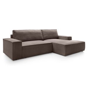 Narożnik rozkładany Fiord z pojemnikiem, brązowy, sztruks, prawy