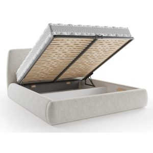 Łóżko tapicerowane Diun 180x200 cm z pojemnikiem i stelażem, jasnobeżowe