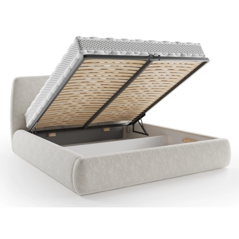 Łóżko tapicerowane Diun 180x200 cm z pojemnikiem i stelażem, jasnobeżowe
