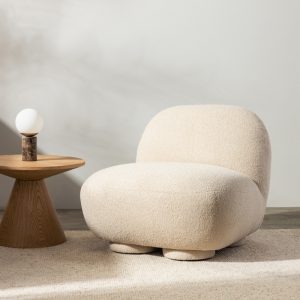 Fotel Mikado, jasnobeżowy, boucle, obłe kształty