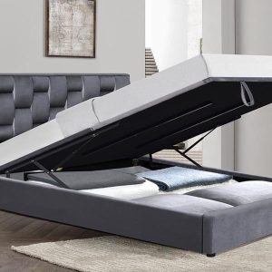 Łóżko tapicerowane z pojemnikiem szare 160x200 cm Annabel