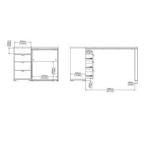 Blat narożny do biurka z kontenerkiem szary / jackson hickory 150 x 100 x 76 cm Sign