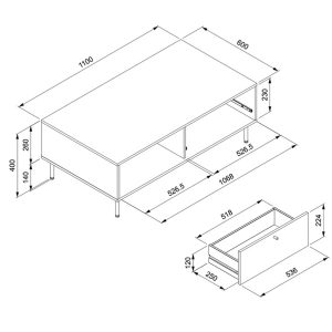Stolik kawowy z szufladą niebieski mat 110 x 60 cm Caracas